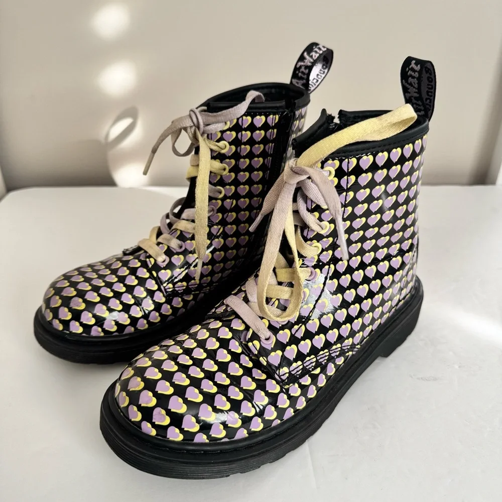 Dr. Martens Junior 1460 Patent Heart Printed Lace Up Boots size 3